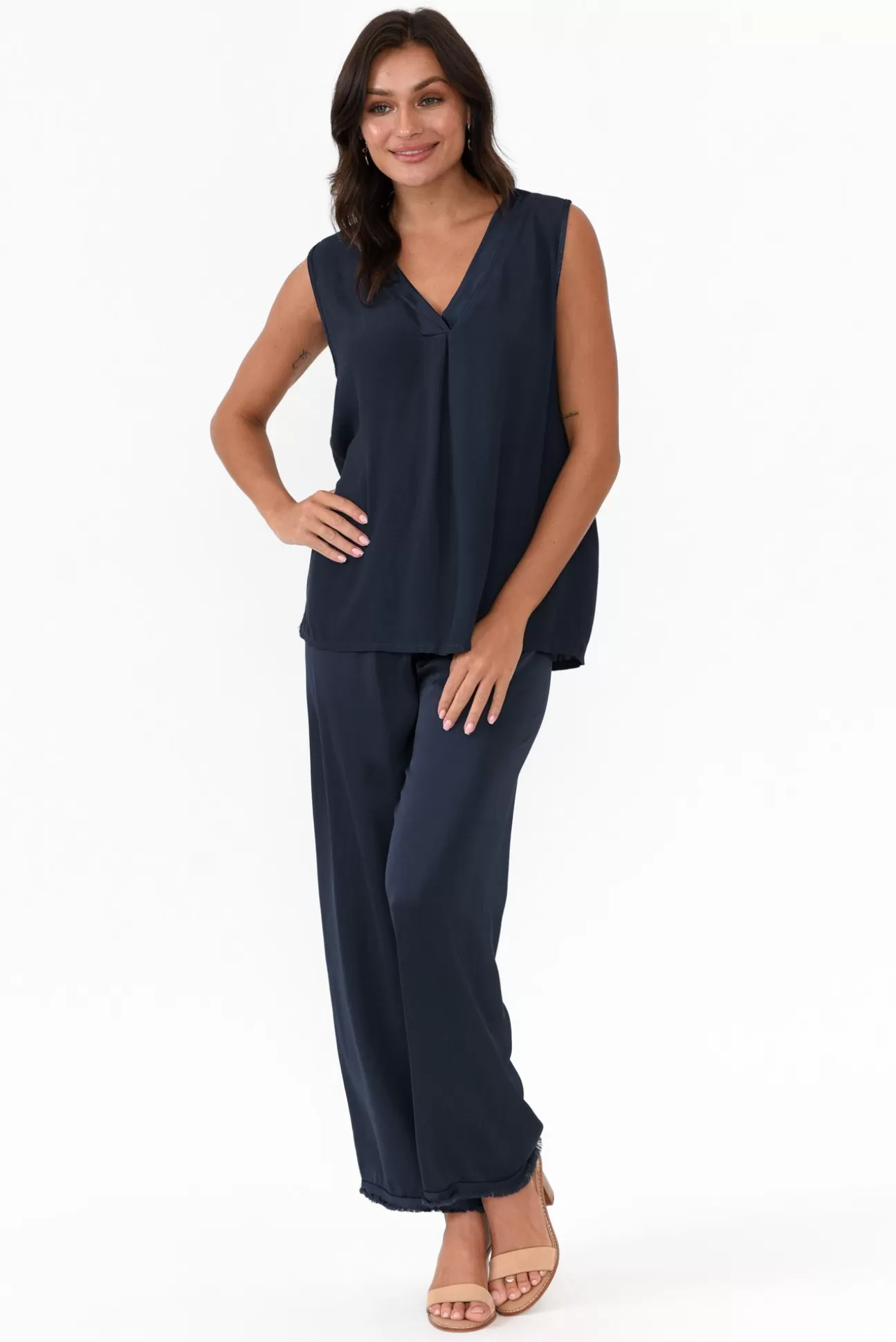 Italian Closet Alistair Navy Gloss Frayed Pant Store