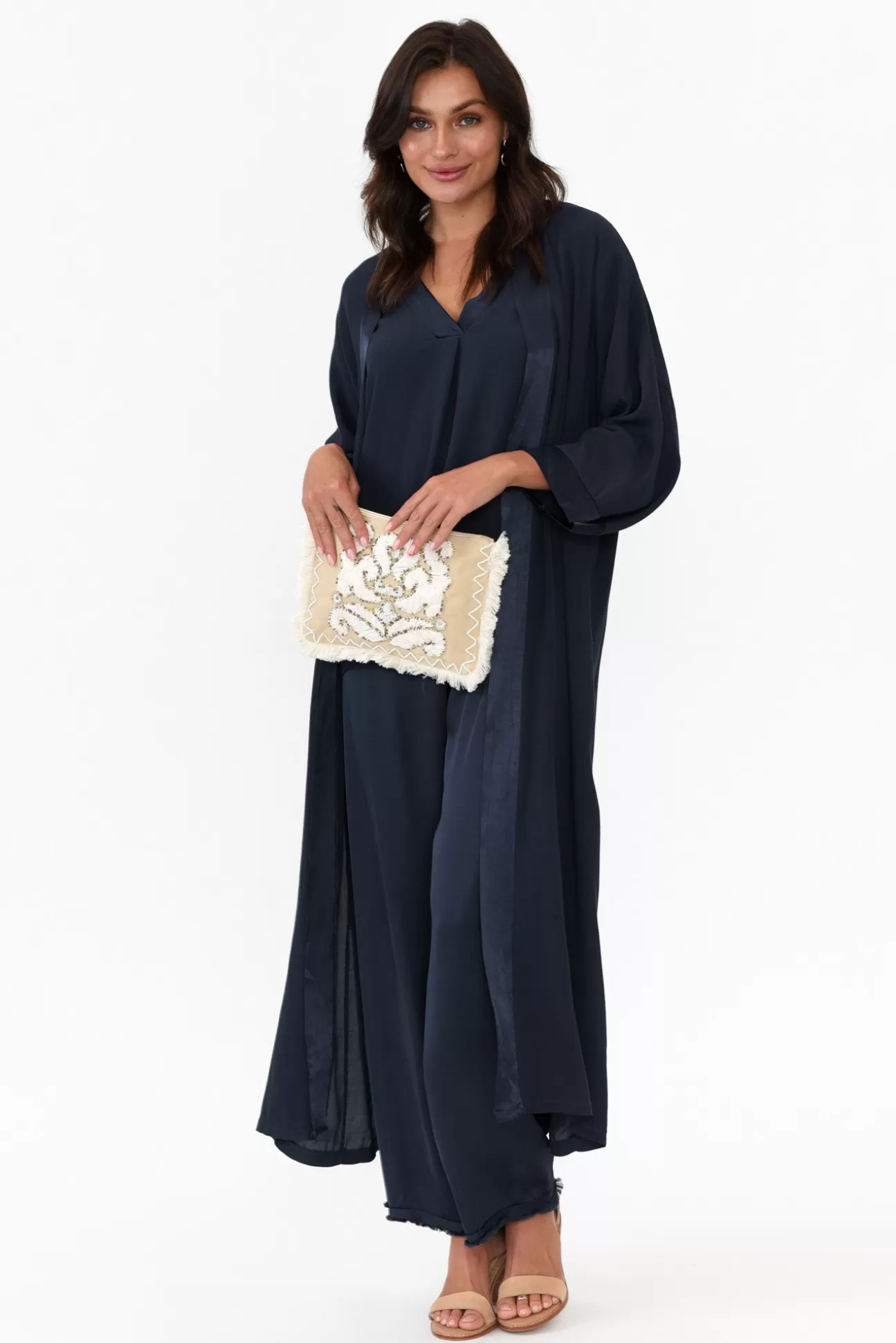 Italian Closet Alistair Navy Gloss Frayed Pant Store