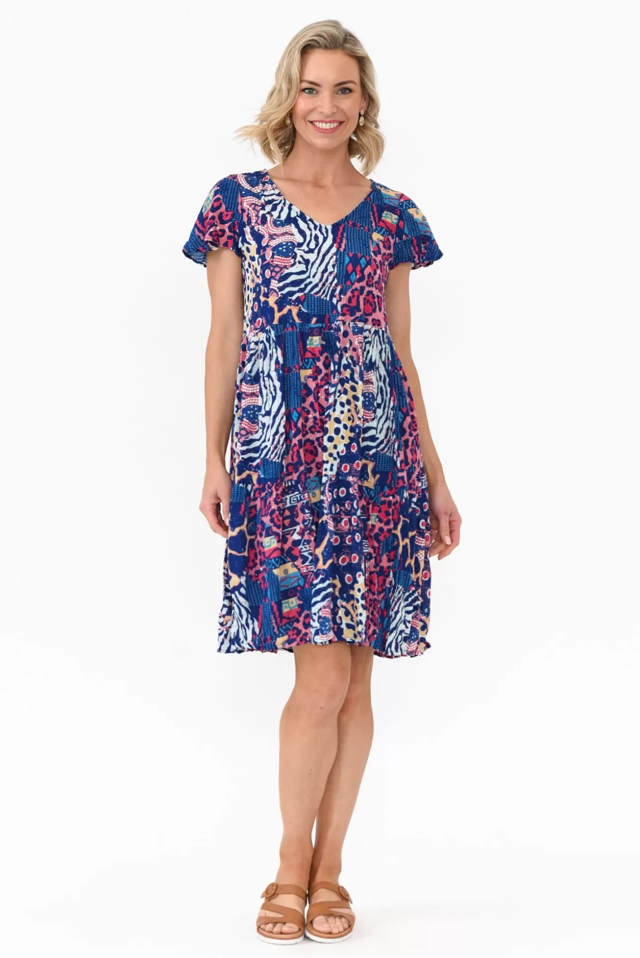 One Summer Azalea Navy Animal Crinkle Dress Best Sale