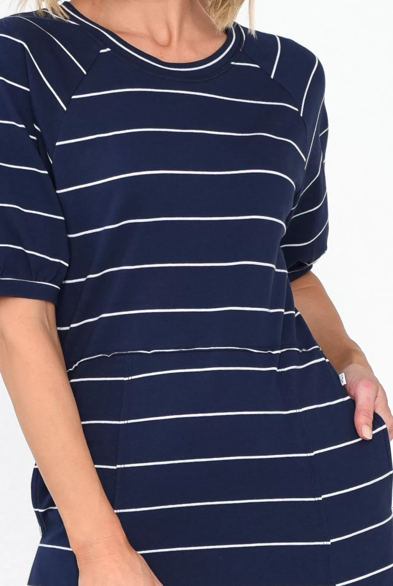 One Ten Willow Colorado Navy Pinstripe Cotton Maxi Dress Discount