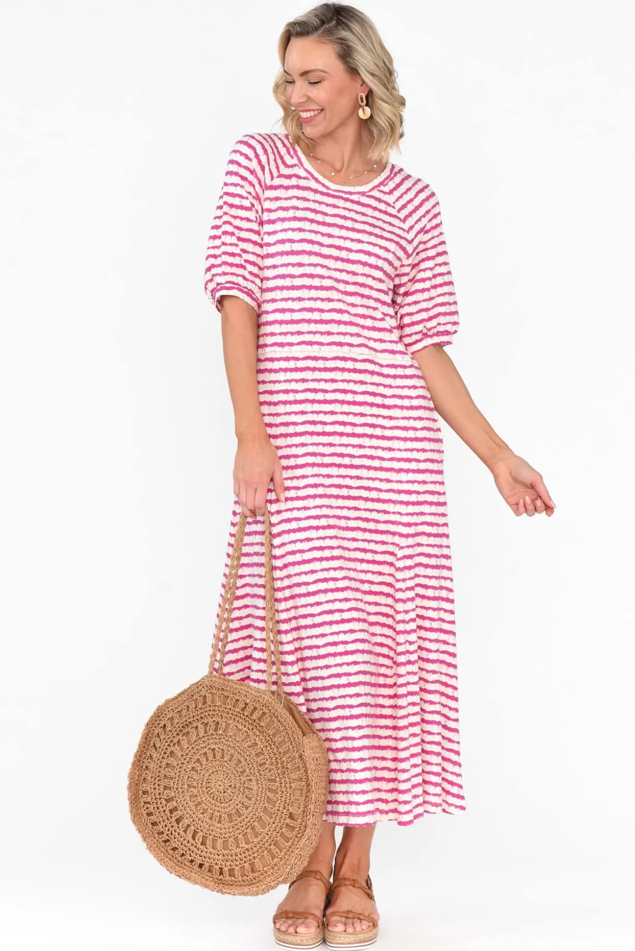 One Ten Willow Colorado Pink Stripe Cotton Maxi Dress New