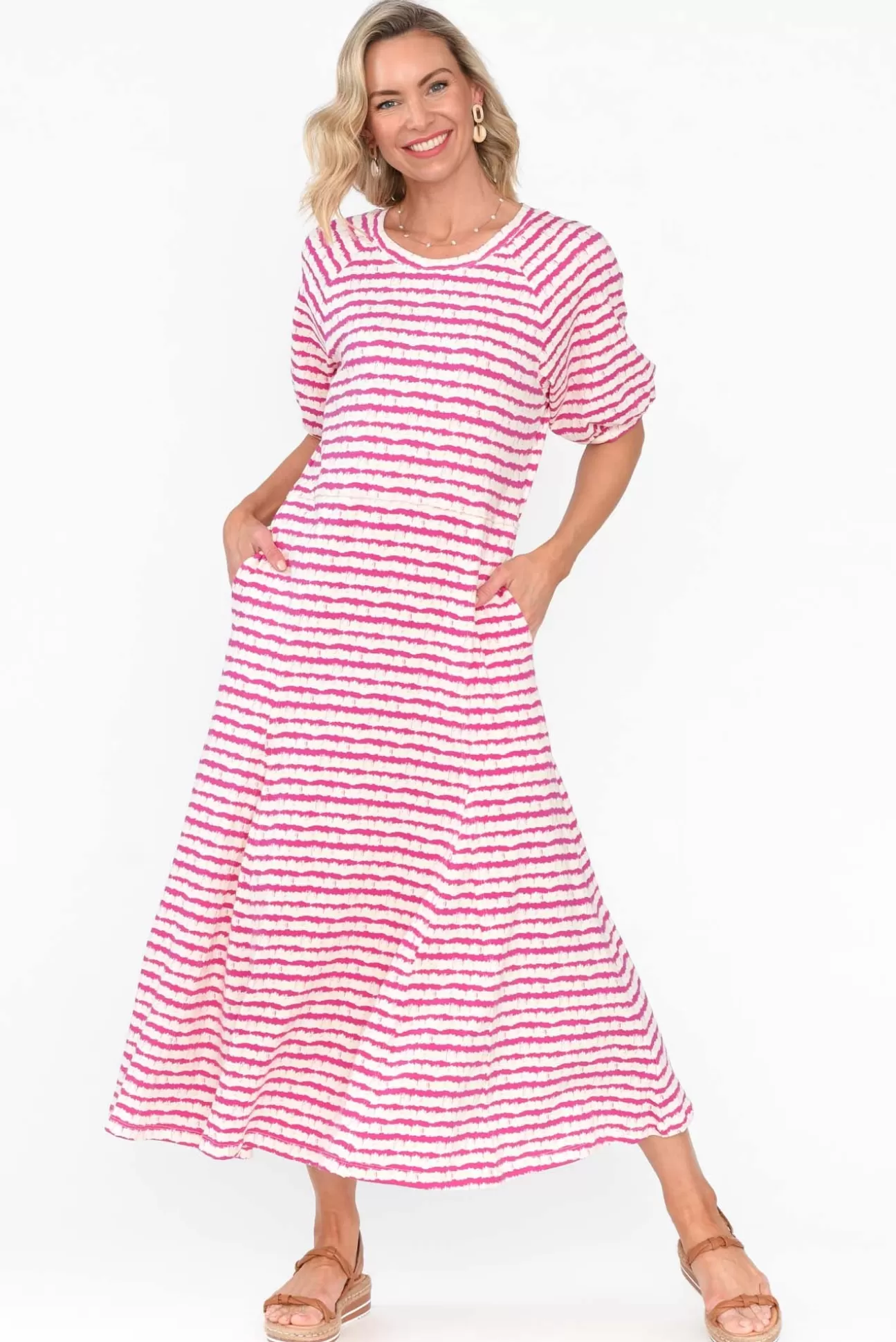 One Ten Willow Colorado Pink Stripe Cotton Maxi Dress New