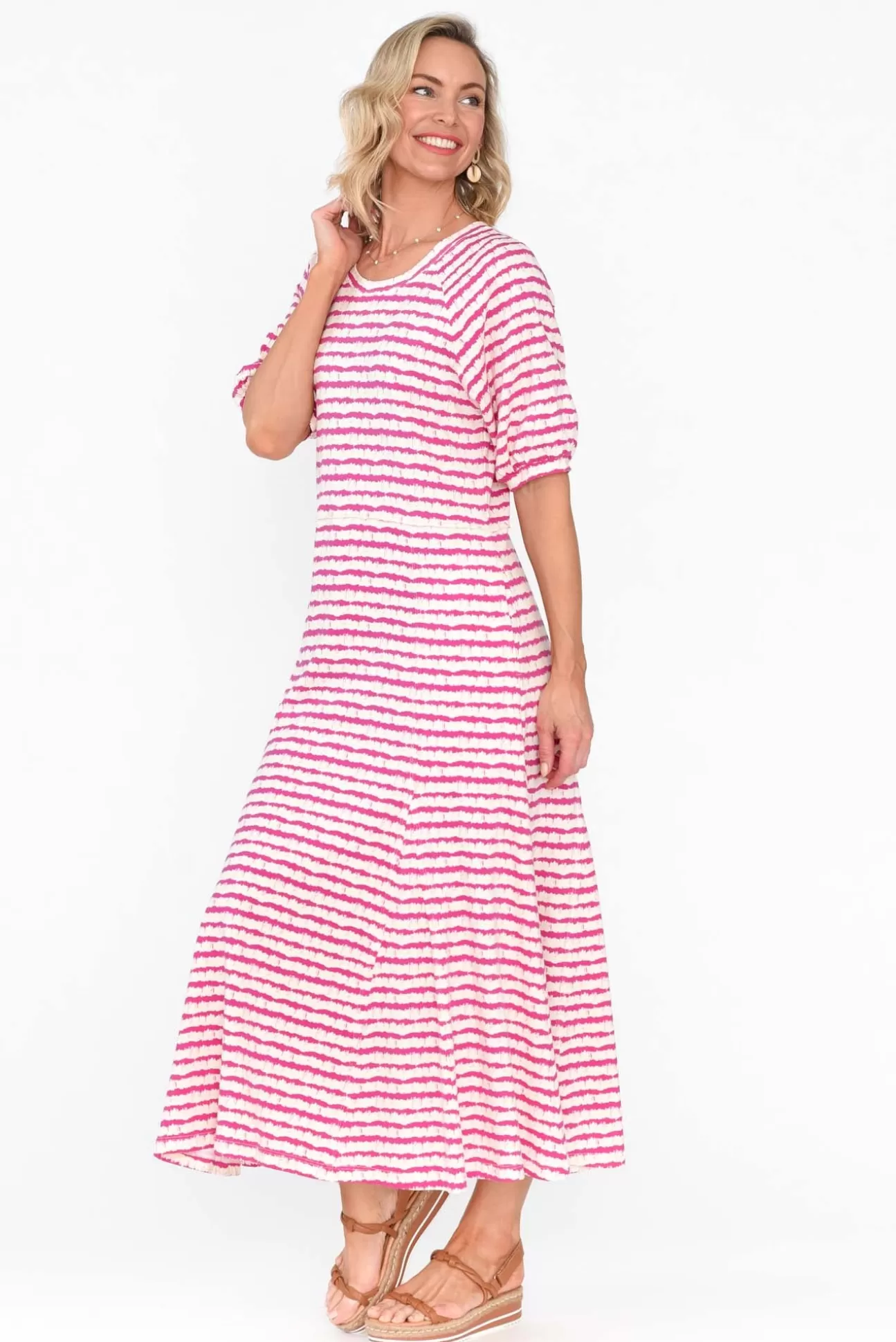 One Ten Willow Colorado Pink Stripe Cotton Maxi Dress New