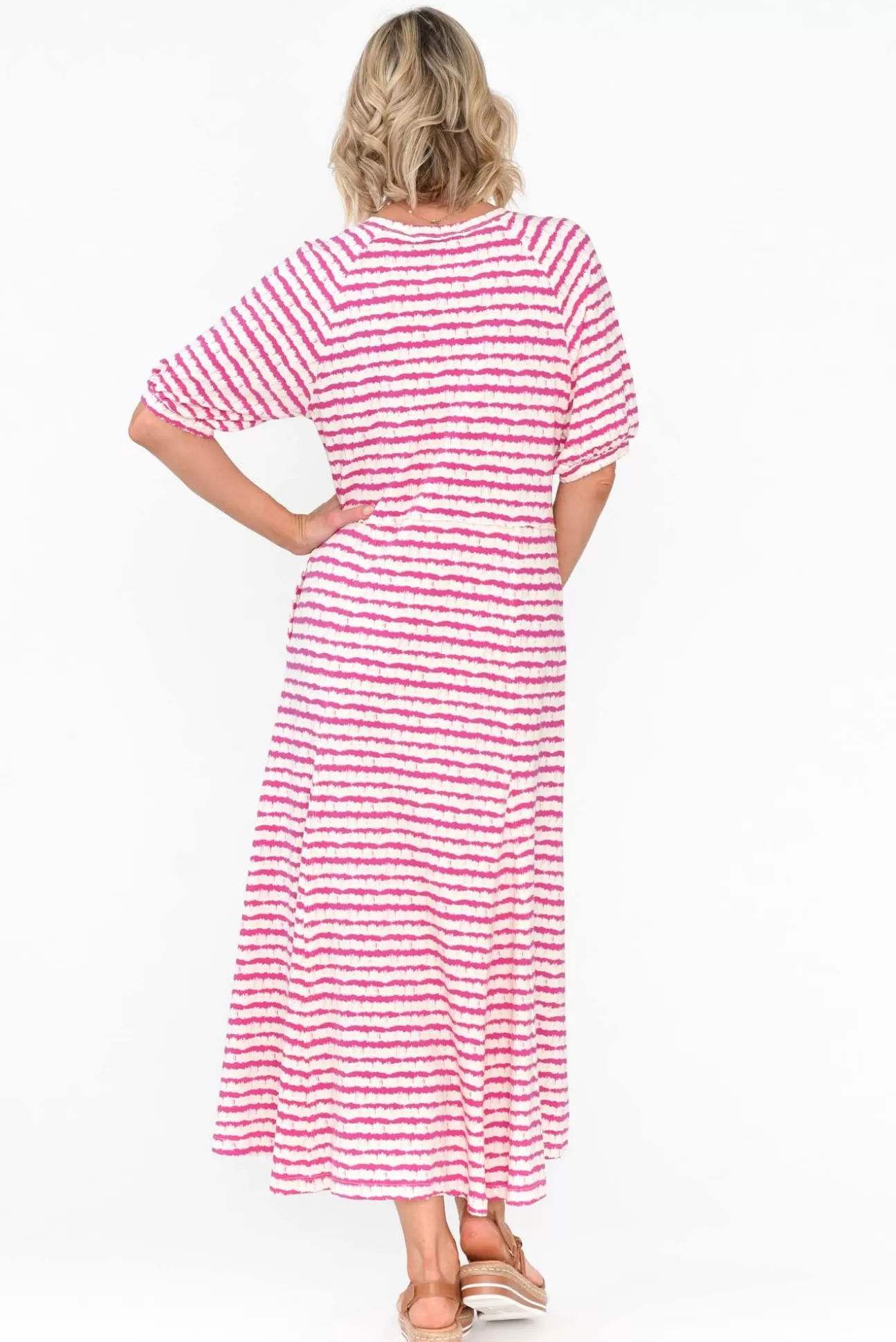 One Ten Willow Colorado Pink Stripe Cotton Maxi Dress New