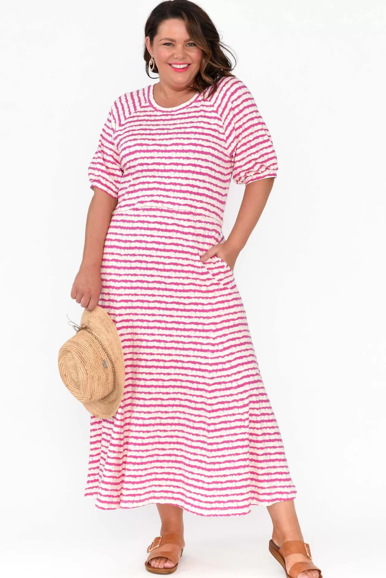One Ten Willow Colorado Pink Stripe Cotton Maxi Dress New