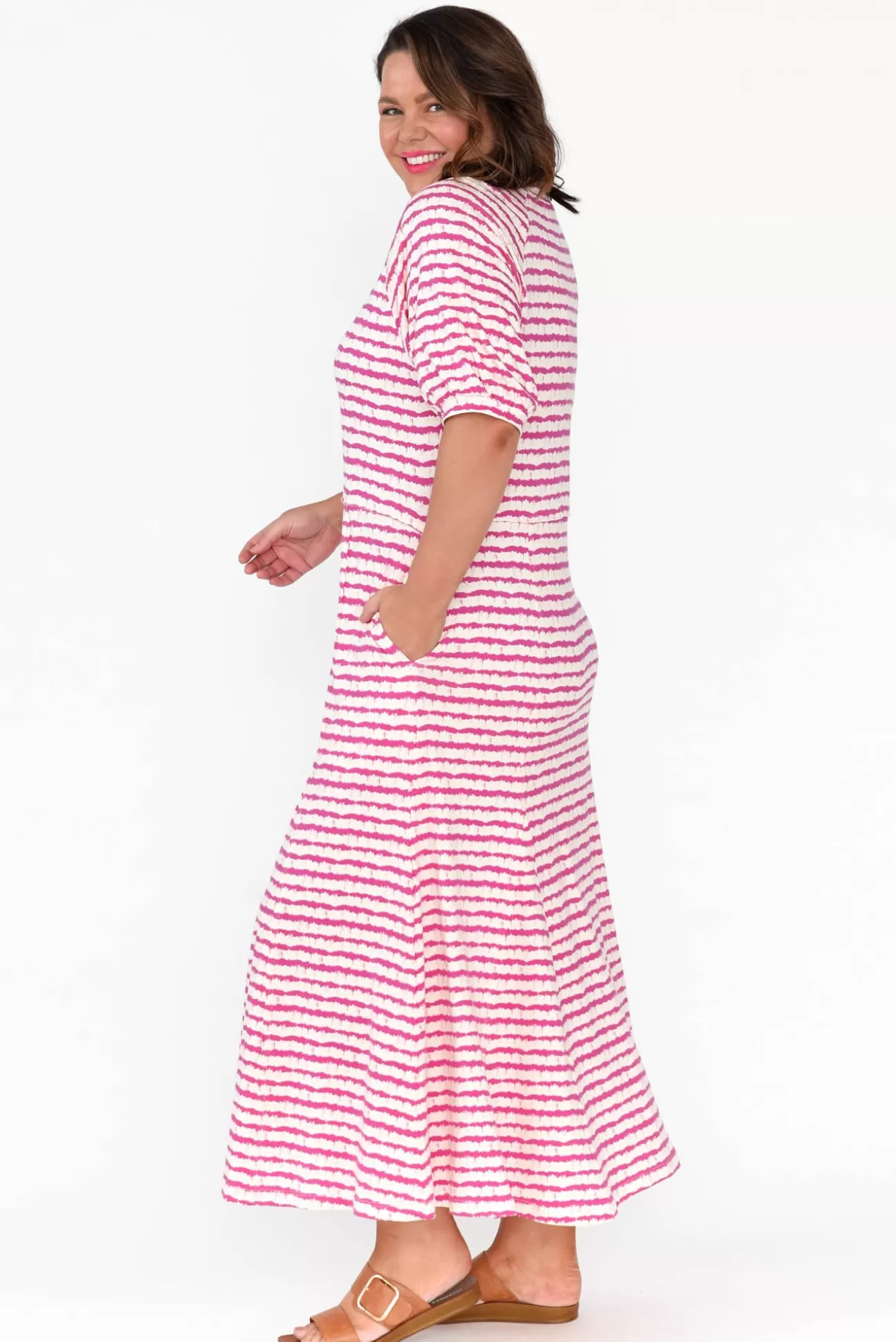 One Ten Willow Colorado Pink Stripe Cotton Maxi Dress New