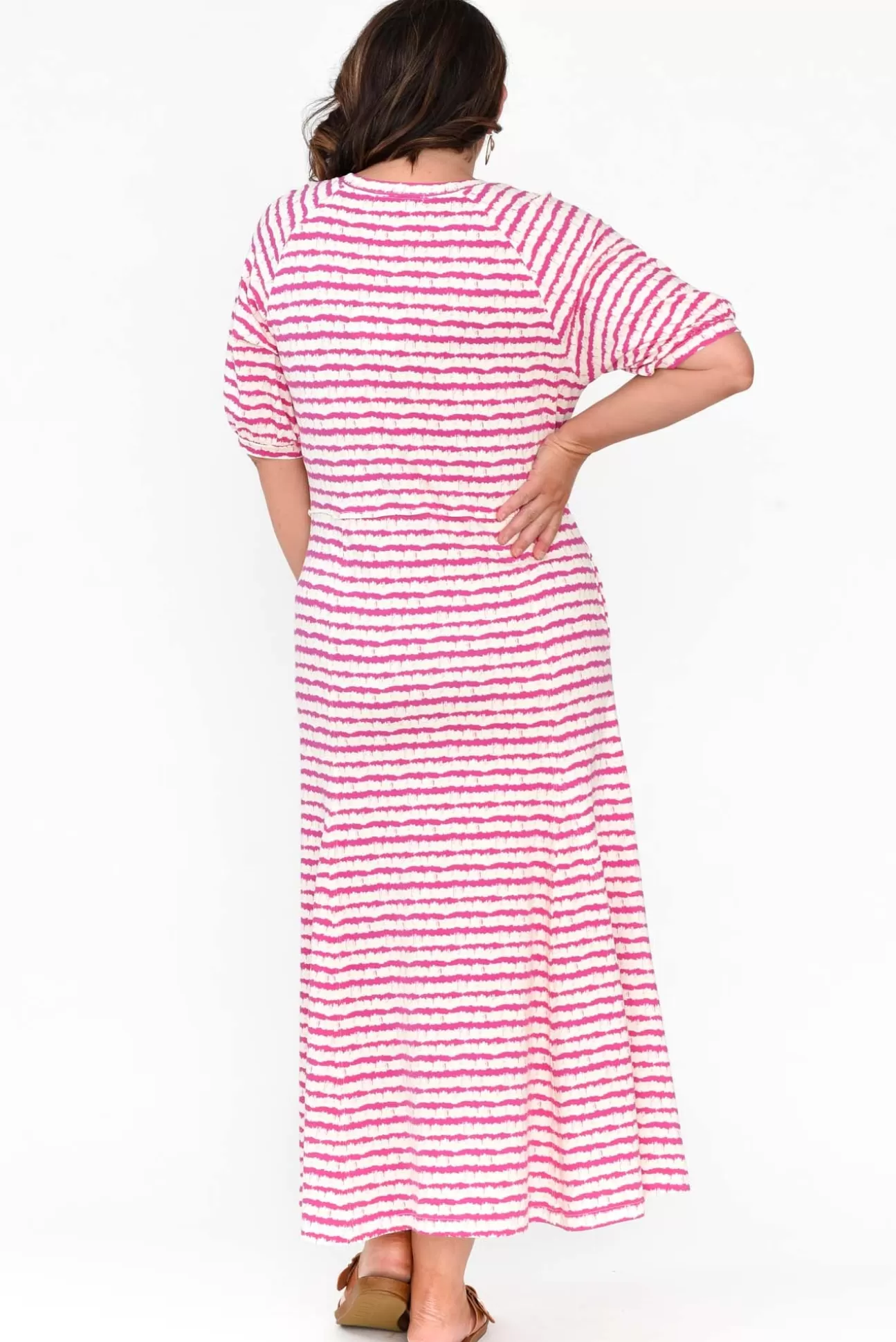 One Ten Willow Colorado Pink Stripe Cotton Maxi Dress New