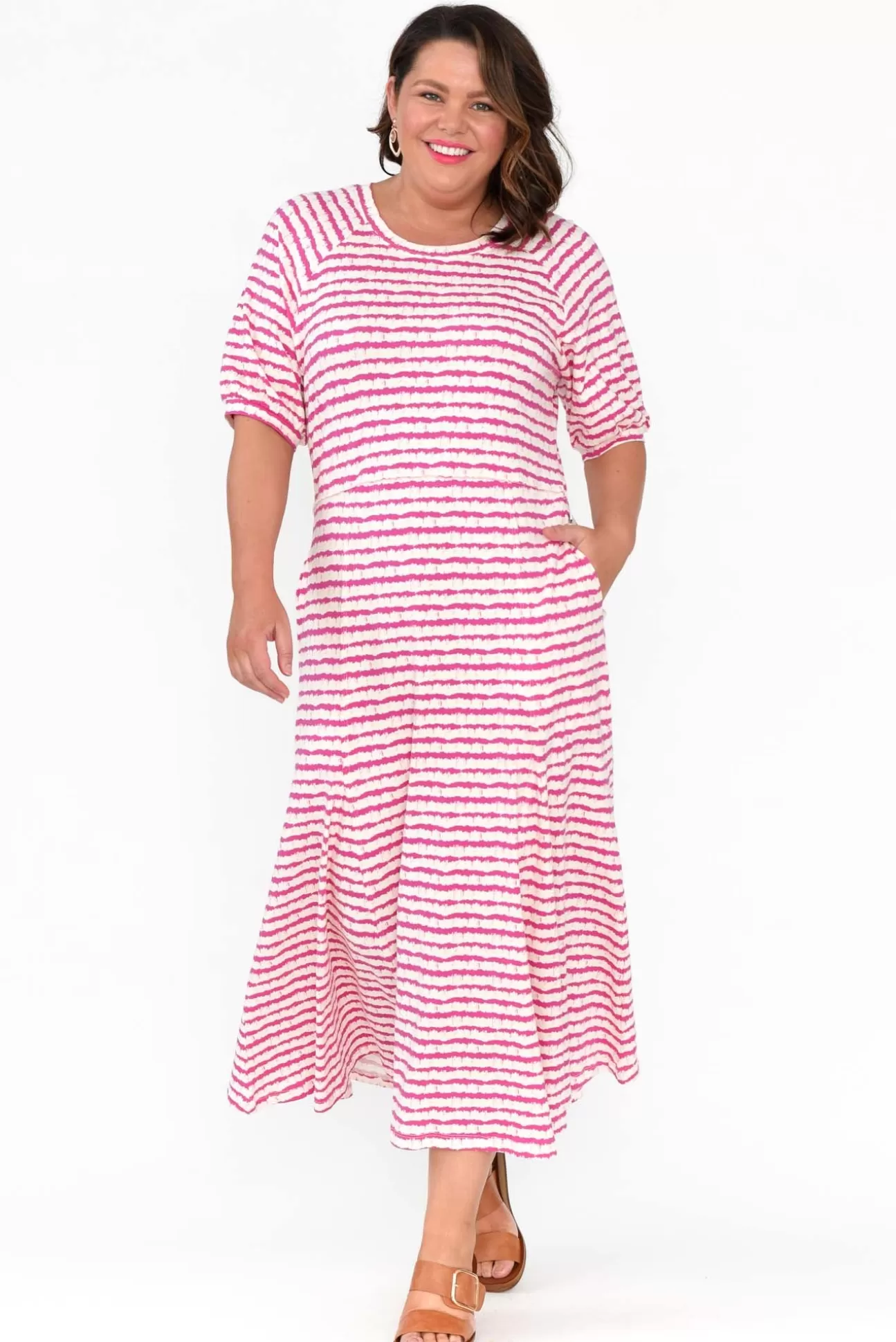 One Ten Willow Colorado Pink Stripe Cotton Maxi Dress New