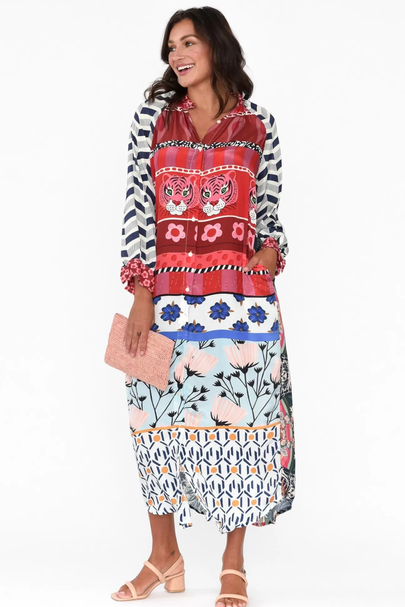Italian Star Maeva Red Abstract Shirt Dress Cheap