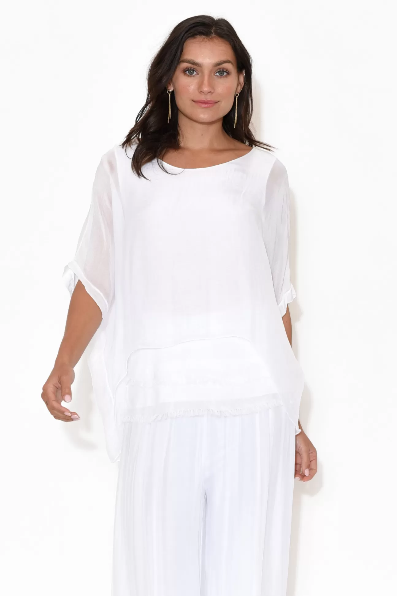 La Strada Talia White Silk Layer Top Cheap